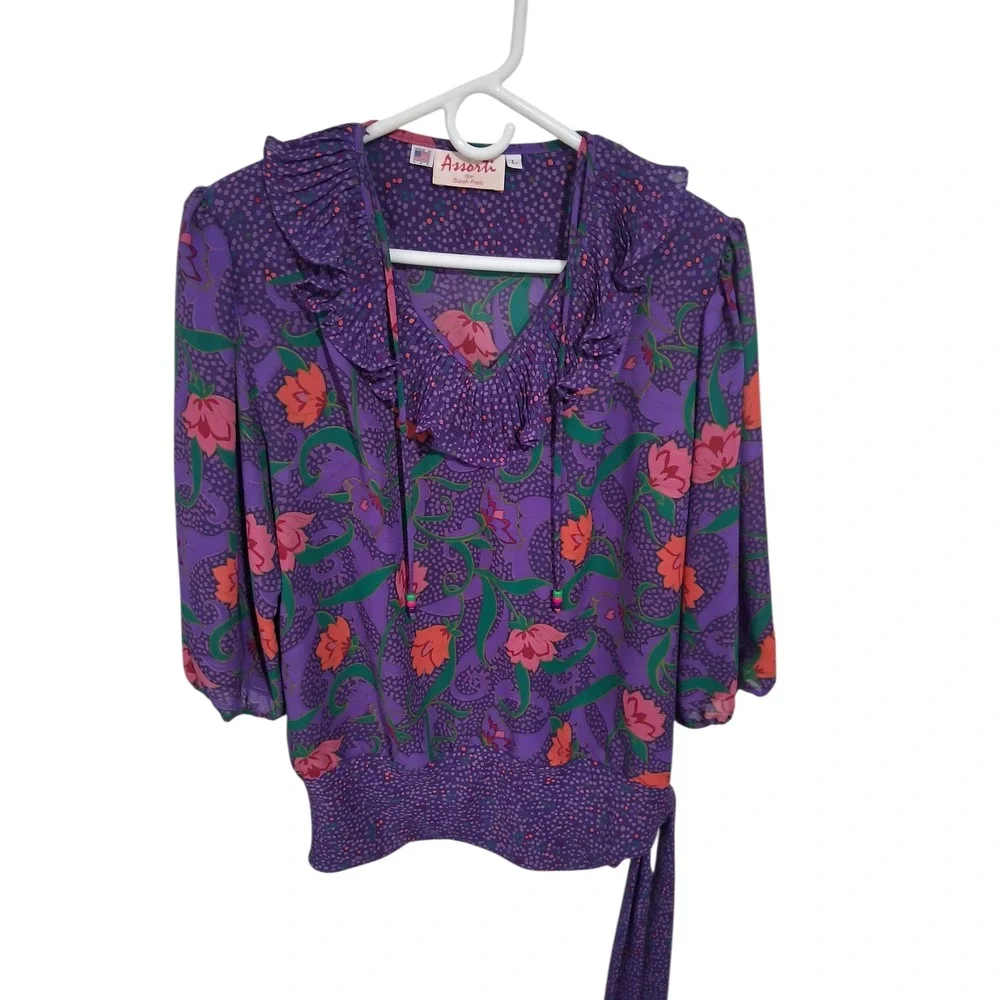 Vintage Assorti Susan Freis Floral  Bohemian‎ Women's size Large Maximalist Top